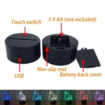 3D Ekskavatorių Naktį Šviesos Iliuzija 7 Spalvų LED touch Stalo Lempa USB Naujovė Luces Automobilio Formos Lovos naktinė lempa Lempos berniukas dovana