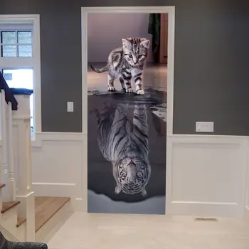 Canvas 3d Spausdinimo Kūrybos Katė, Tigras Nuotrauką Lipdukai Lipni Už Kambarį, Durų Dekoras atsparus Vandeniui Sienų Renovacija Lipdukai