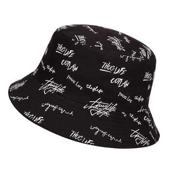 Naujas dvipusis žvejys skrybėlių mados vasaros ponios saulės skrybėlę banga letter spausdinimo laukinių baseino skrybėlę hip-hop kibiro kepurę Bendrojo